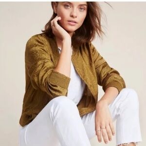 Anthropologie/Maeve Golden Green Animal Print Jacket